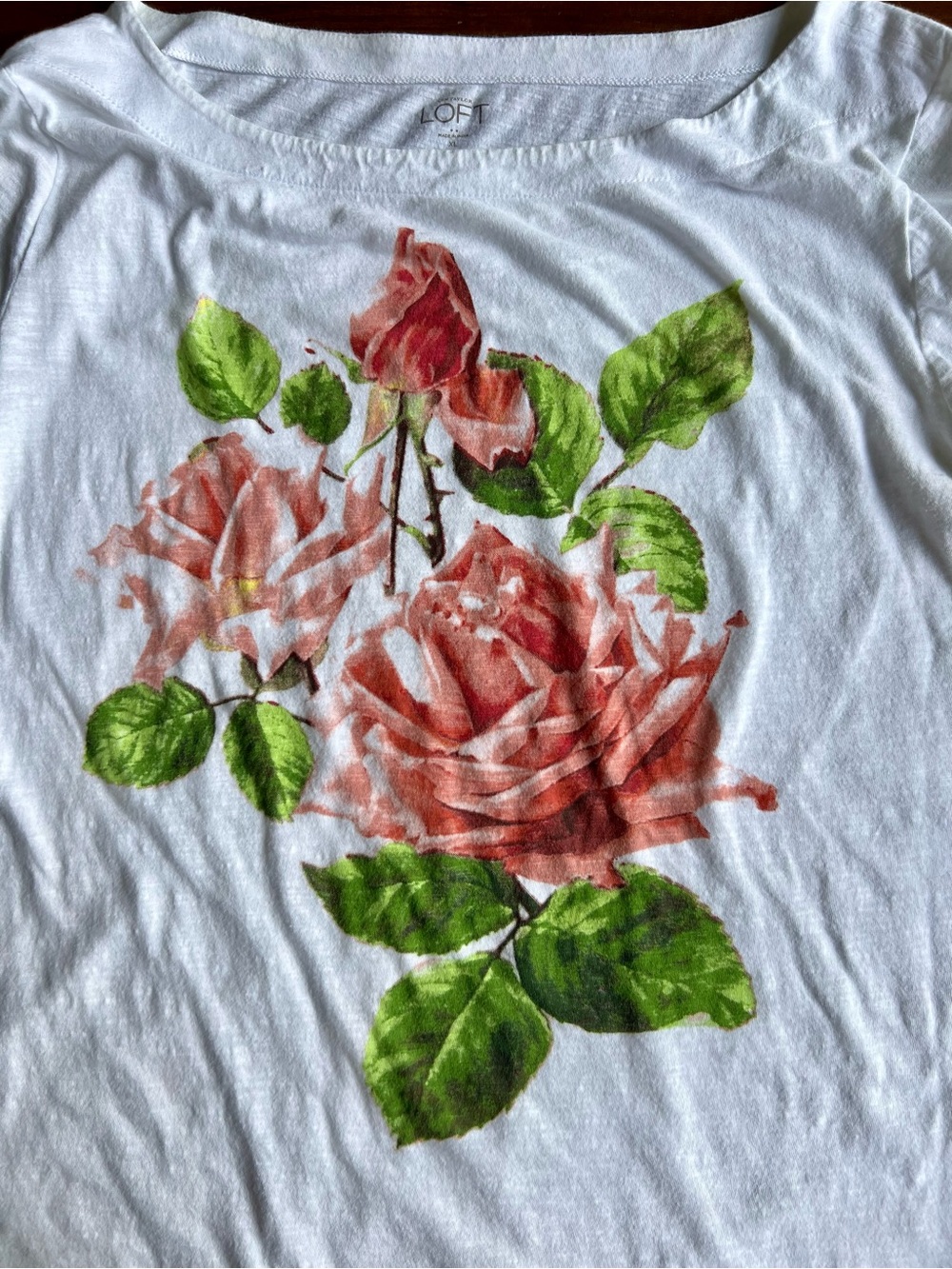Vintage White Floral Rose 3/4 Sleeve Top - Picture 8 of 10